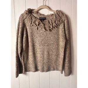 NORTON MCNAUGHTON Women's Textured Fringe Collar Sweater L